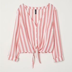 🔮3/$24 SALE🔮 H&M Divided Striped V-Neck Tie Front Crop Top Blouse Size 14